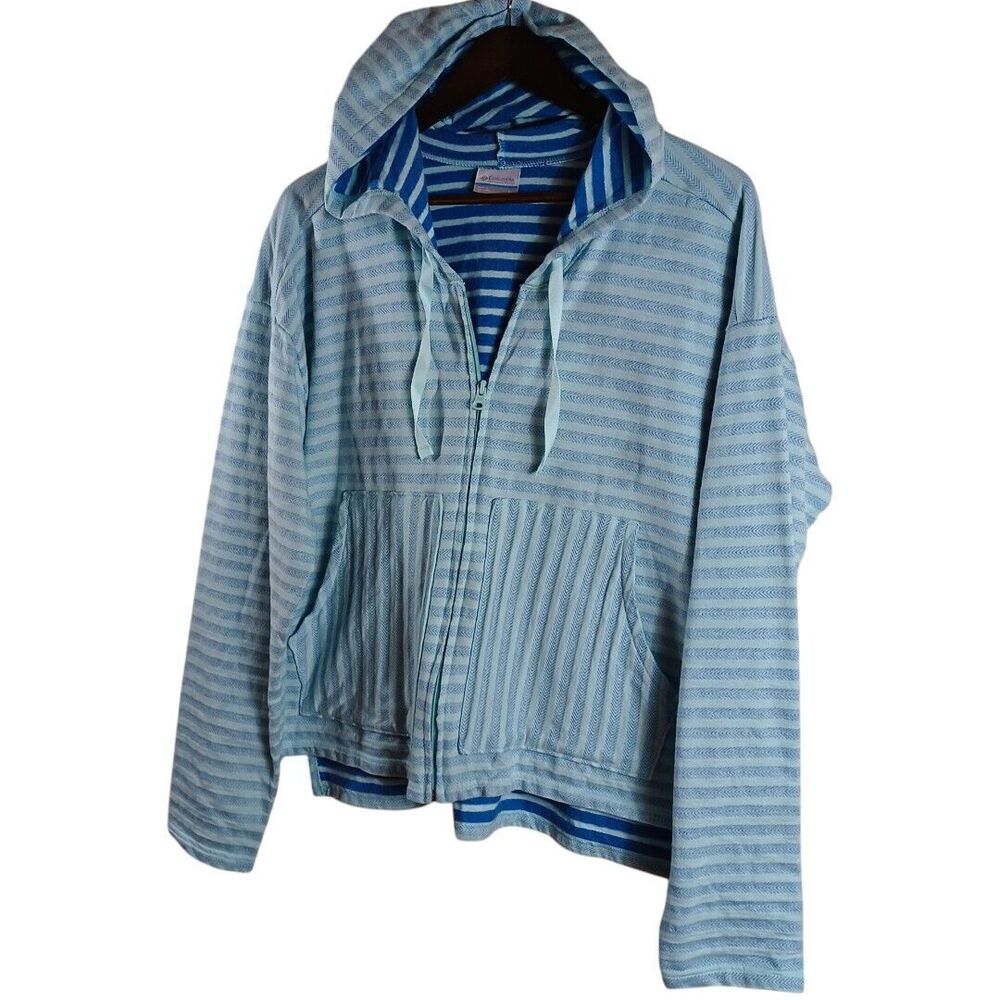 Columbia Sportswear Hoodie XL | Blue Coastal Stripe Cotton Blend Zip Up Layer
